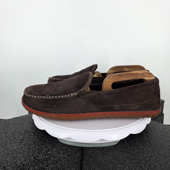 L.L.Bean Men\'s 11 Wicked Good Moccasins Brown Suede Shearling Slippers Shoes